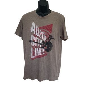 Austin City Limits Music Festival Concert Cowboy Guitar Tee Shirt Tan Sz M